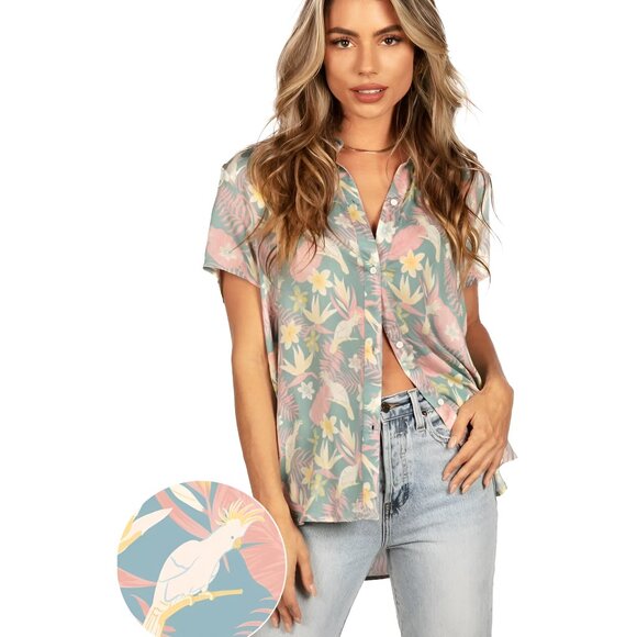Tipsy Elves Tops - 🔥 [Summer Trend!] TIPSY ELVES Feather Weather Hawaiian Button Down Shirt (L)